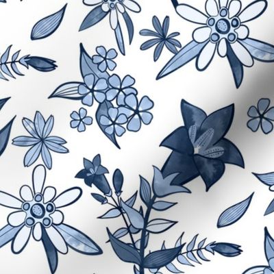 Monochrome Blue Alpine Flora