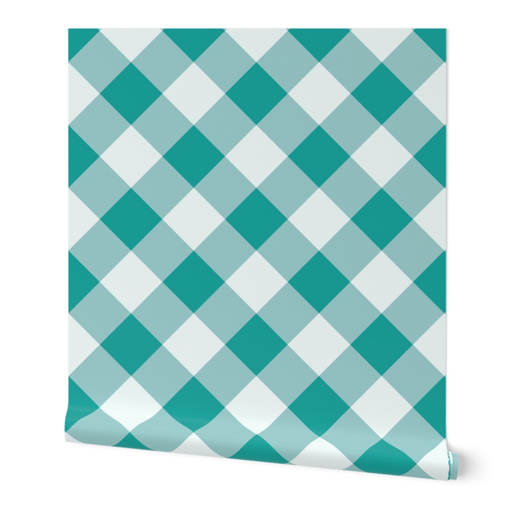 Buffalo plaid teal white diagonal large