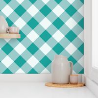 Buffalo plaid teal white diagonal large