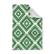 Aztec kilim diamonds green cream