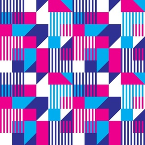 Bauhaus geometrics neon pink navy stripes Wallpaper