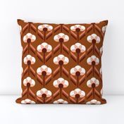 Mid-century modern circle flowers copper brown Art Deco