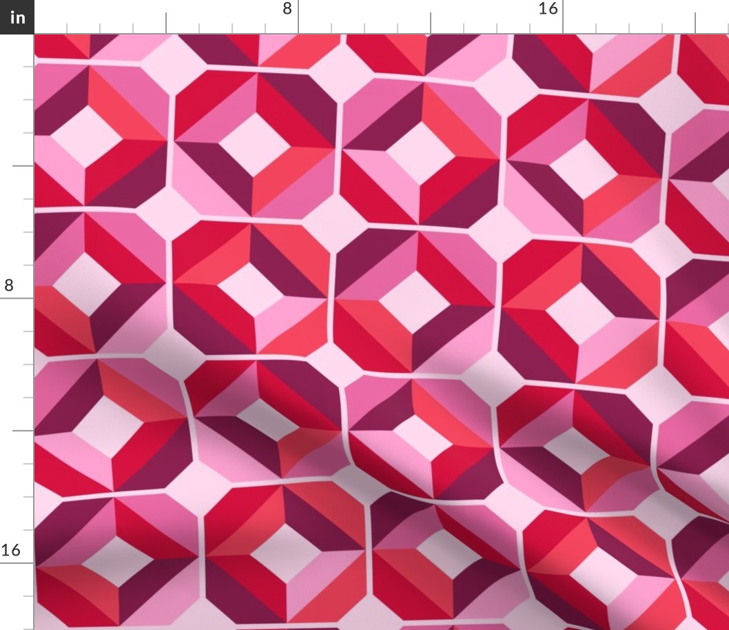 Pink diamonds tiles check Wallpaper