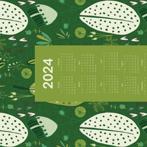 2024 Tea Towel Calendar - Emerald forest foliage dark green 