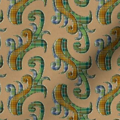 Plaid Fern Scrolls with 3D illusion