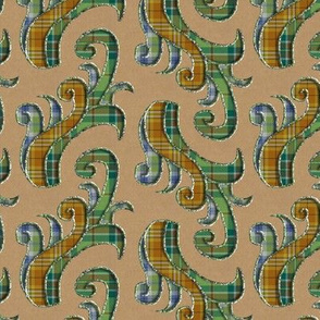 Plaid Fern Scrolls with 3D illusion