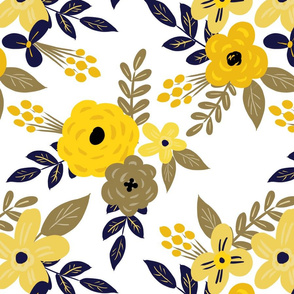 Navy and Mustard Fall Floral - LARGE scale