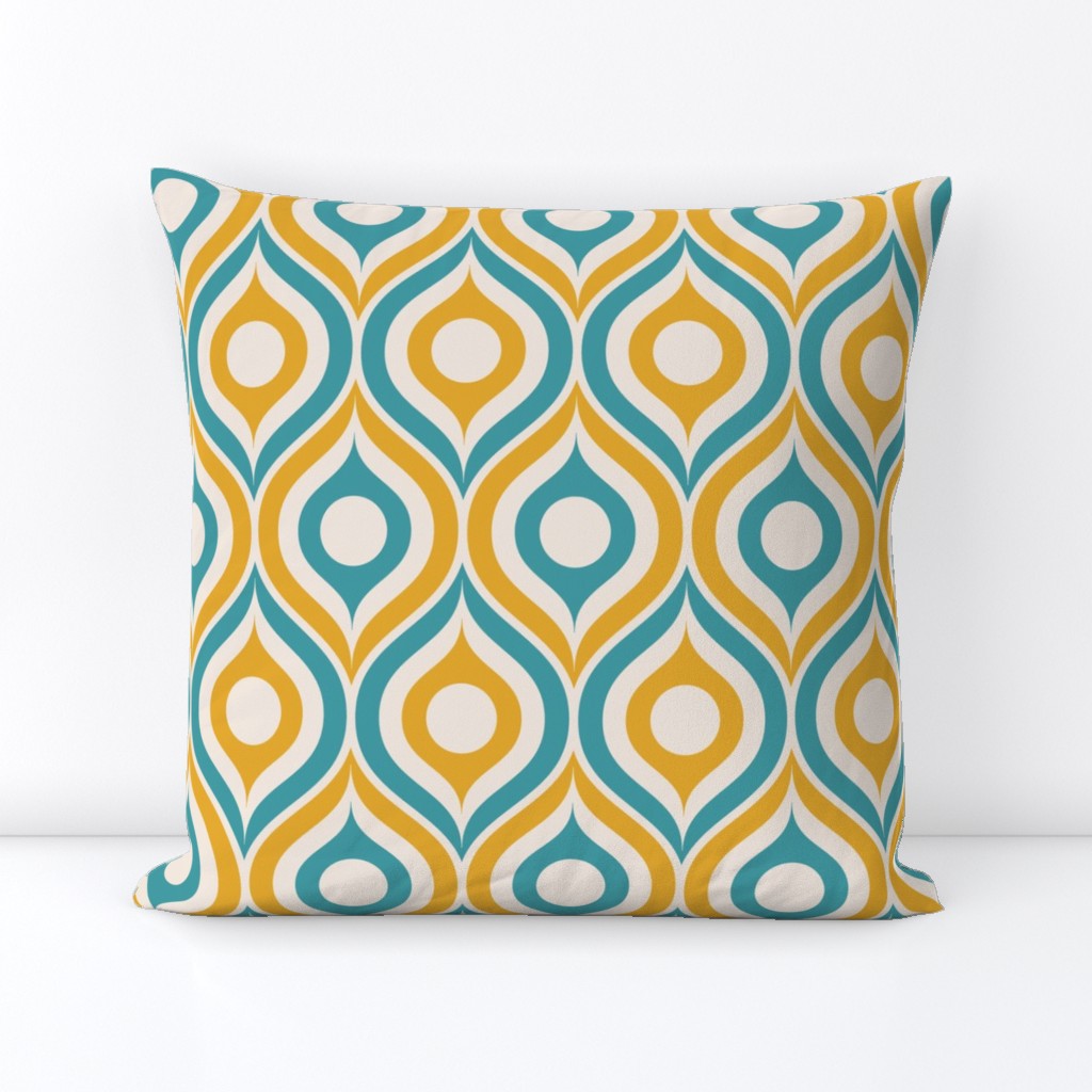 Ogee circles ovals peacock teal yellow cream