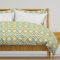 Ogee circles ovals peacock teal yellow cream