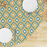 Ogee circles ovals peacock teal yellow cream