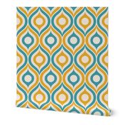 Ogee circles ovals peacock teal yellow cream