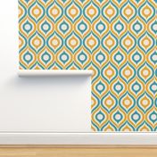 Ogee circles ovals peacock teal yellow cream