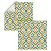 Ogee circles ovals peacock teal yellow cream