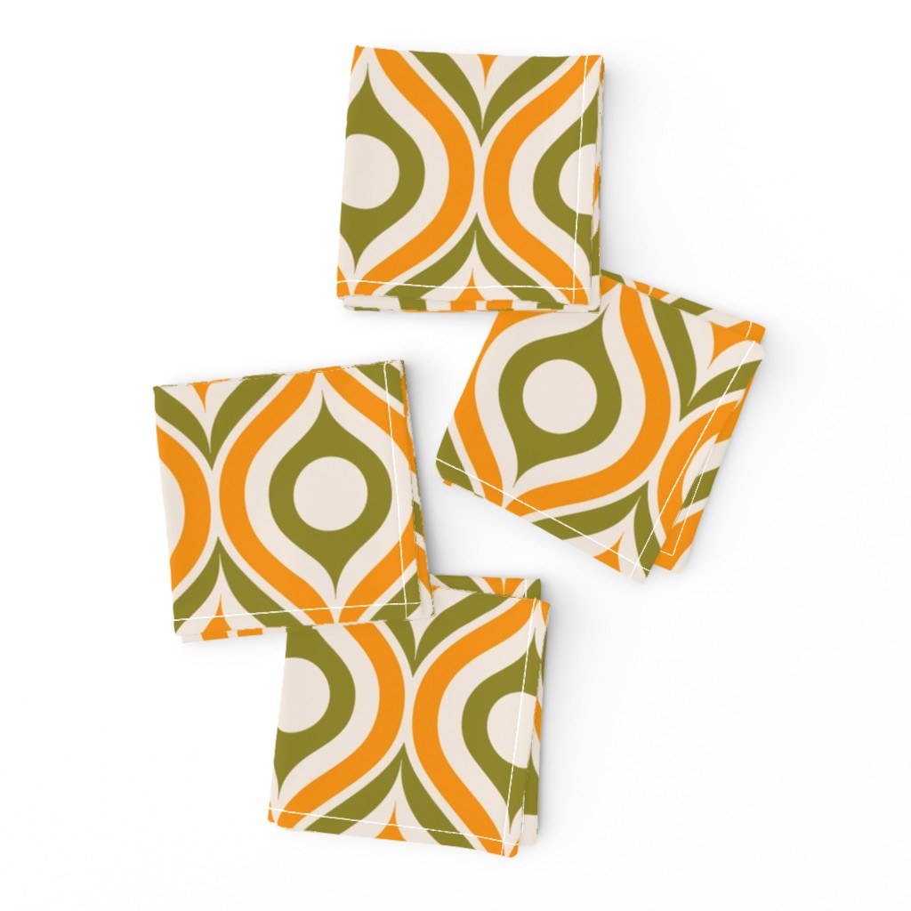 Ogee circles ovals autumn orange moss green cream