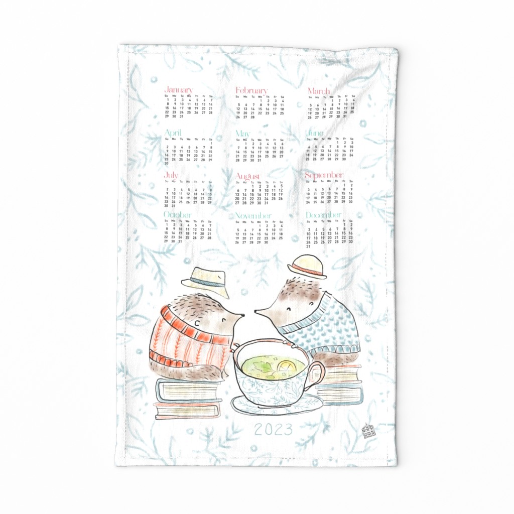 2023 Tea Towel  Calendar: Hedgehogs + Tea - © Lucinda Wei