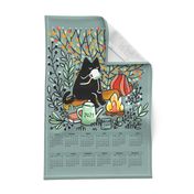 2023 autumn coffee cat in the forest calendar tea towel