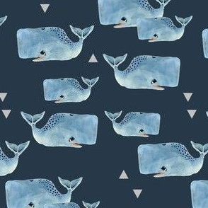 Smaller Whale Pod with Triangles on Navy