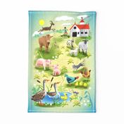 Farm Animals Tea Towel
