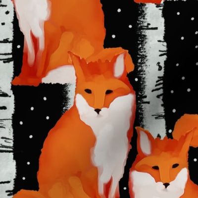 Orange Foxes and Birch Trees