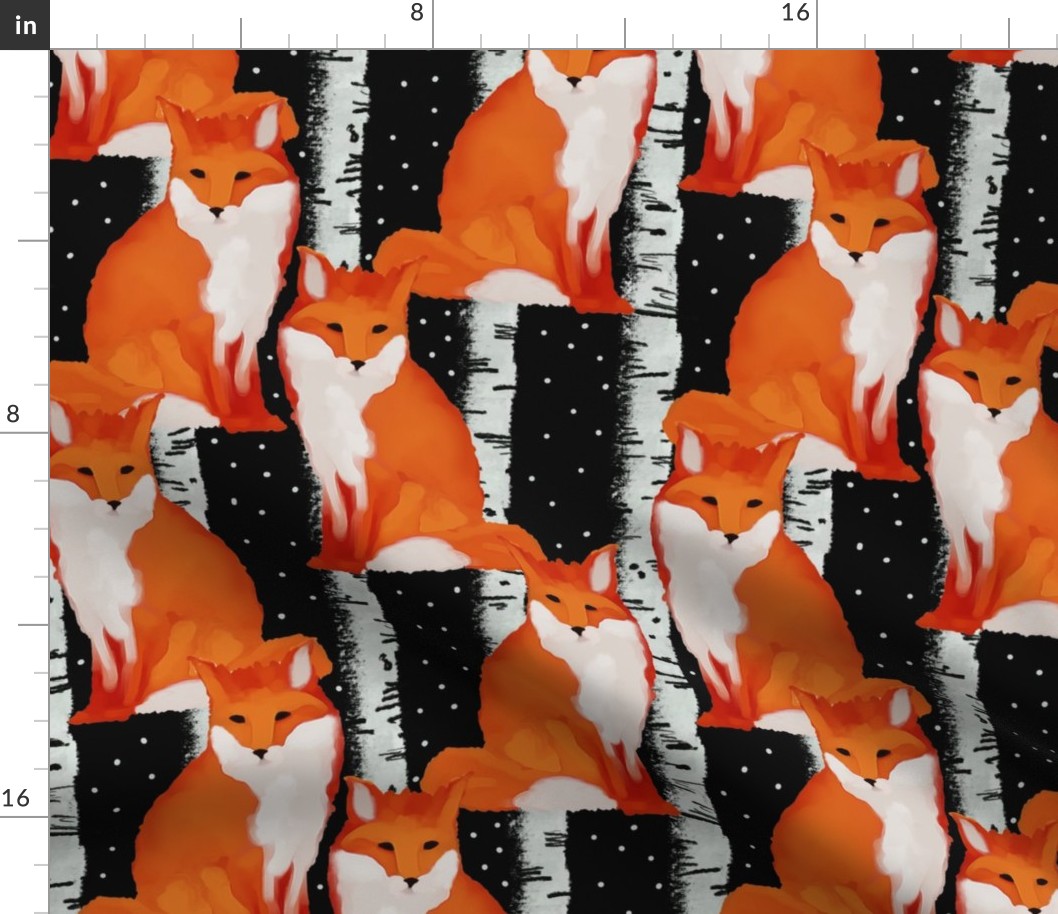 Orange Foxes and Birch Trees