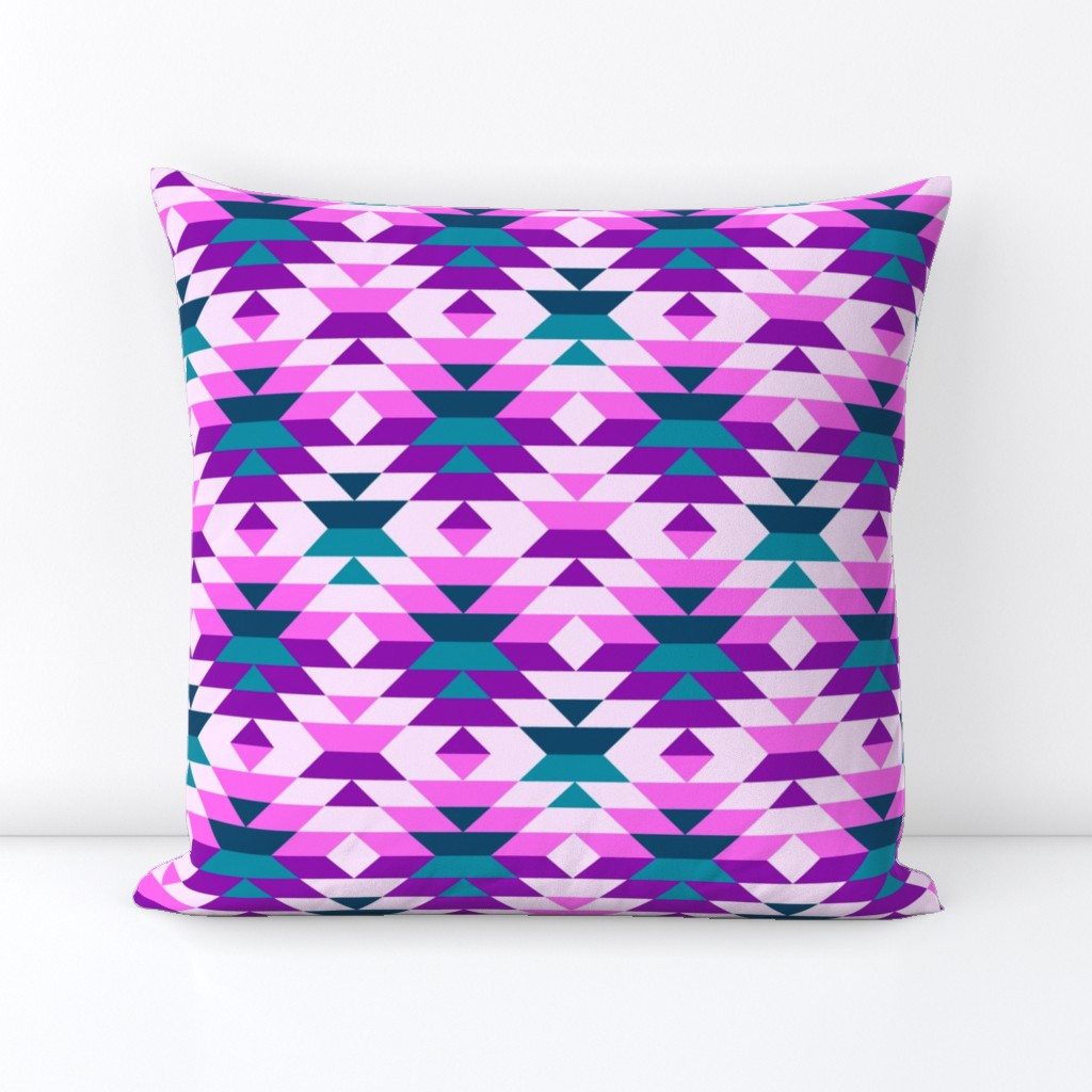 Aztec pink purple large diamonds Fabric