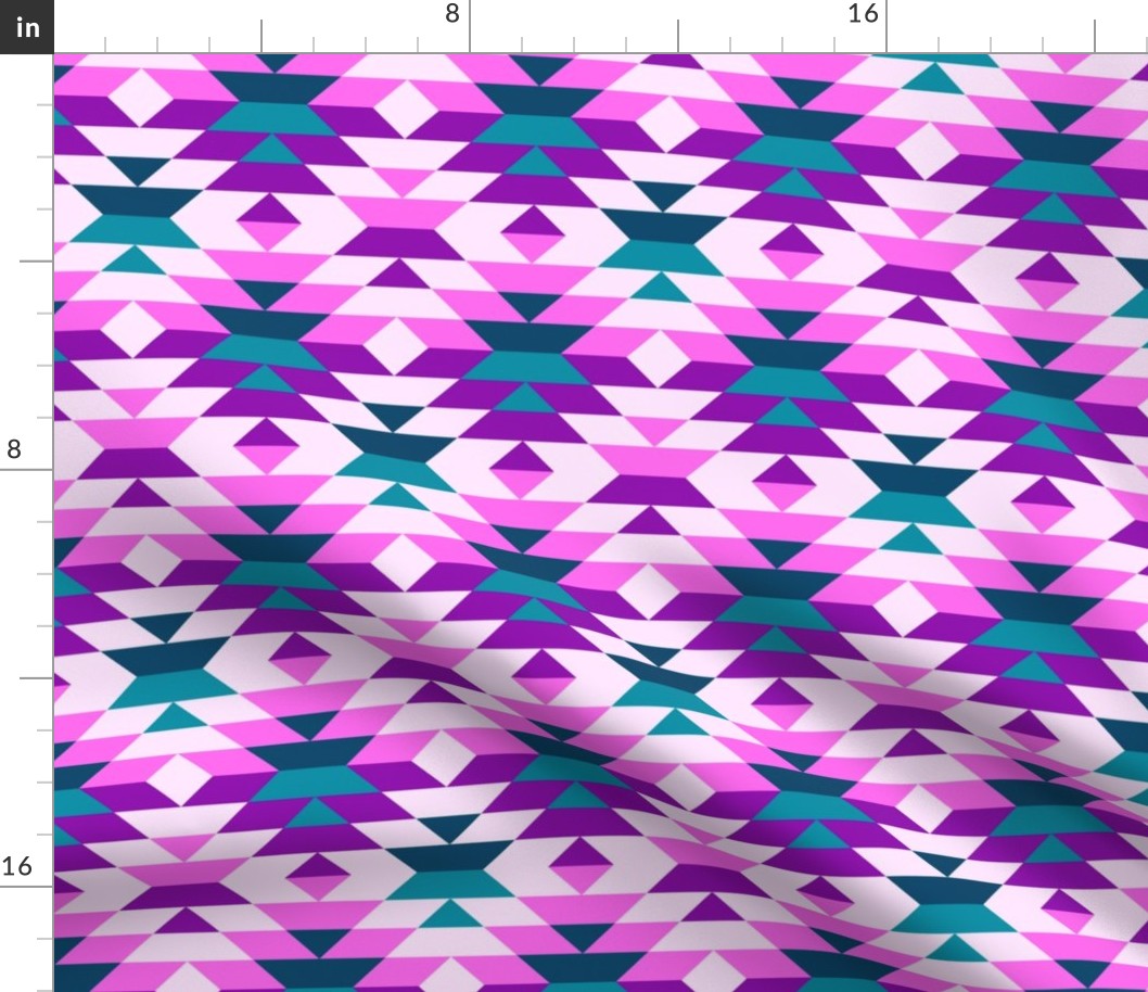 Aztec pink purple large diamonds Fabric