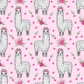 llama floral crown fabric // llamas, alpaca, animals, girls, baby, nursery, sweet animals by andrea lauren - pink