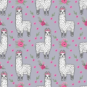 llama floral crown fabric // llamas, alpaca, animals, girls, baby, nursery, sweet animals by andrea lauren - grey