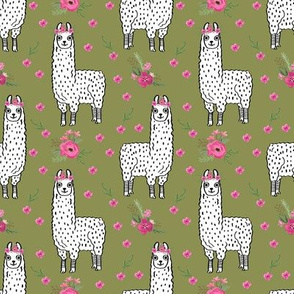 llama floral crown fabric // llamas, alpaca, animals, girls, baby, nursery, sweet animals by andrea lauren - green