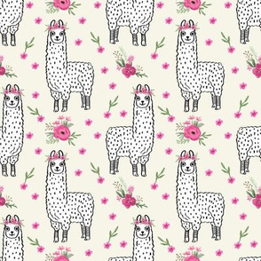 llama floral crown fabric // llamas, alpaca, animals, girls, baby, nursery, sweet animals by andrea lauren - cream