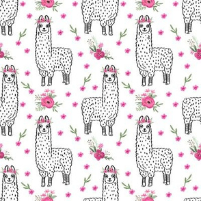 llama floral crown fabric // llamas, alpaca, animals, girls, baby, nursery, sweet animals by andrea lauren - white