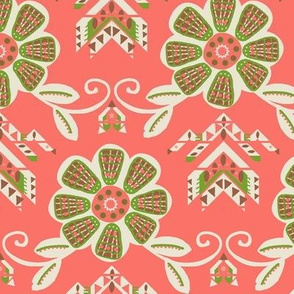 Wild Boho Flower Jill's Summer Garden Coral & Green  