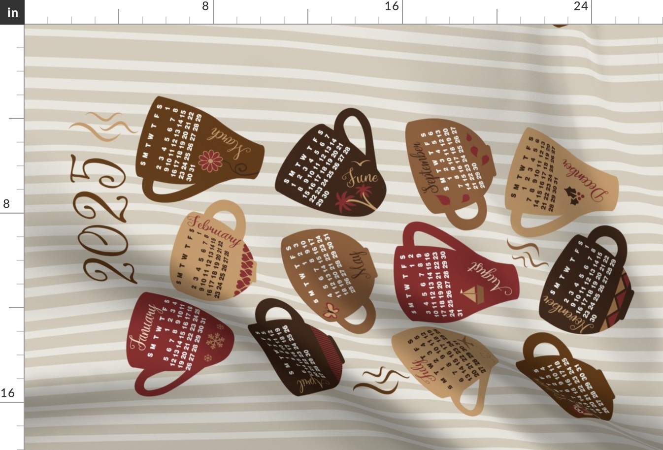 2024 Coffee Calendar Tea Towel for Linen Cotton Canvas