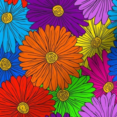 Rainbow Daisies Outline in Black