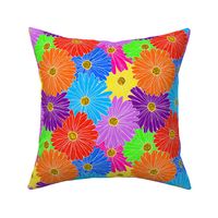 Rainbow Daisies Outline in White