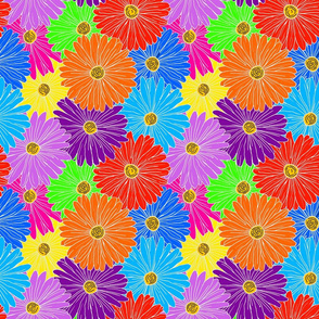 Rainbow Daisies Outline in White