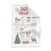 2020 Tea Towel Calendar // Cozy Christmas Traditions // Happy Holidays // Christmas Trees, Carols, Greetings, Mittens, Gingerbread, Gifts, Lantern, Candles, Bird, Reindeer, Star, Crochet
