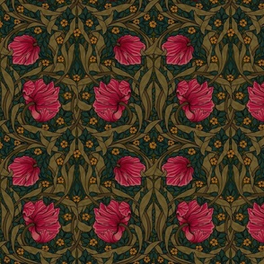 Pimpernel - SMALL 10"  - historic reconstructed damask wallpaper by William Morris -  autumnal teal sage and pink antiqued restored reconstruction art nouveau art deco