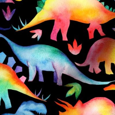 Rainbow Dinosaurs - black - larger scale- rotated