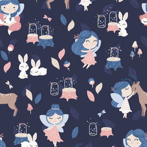 Woodland Fairy - navy blue pink