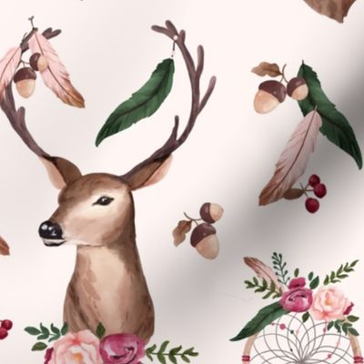 Floral Deer - Dreamcatcher - pink