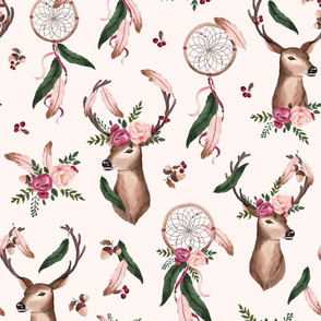 Floral Deer - Dreamcatcher - pink