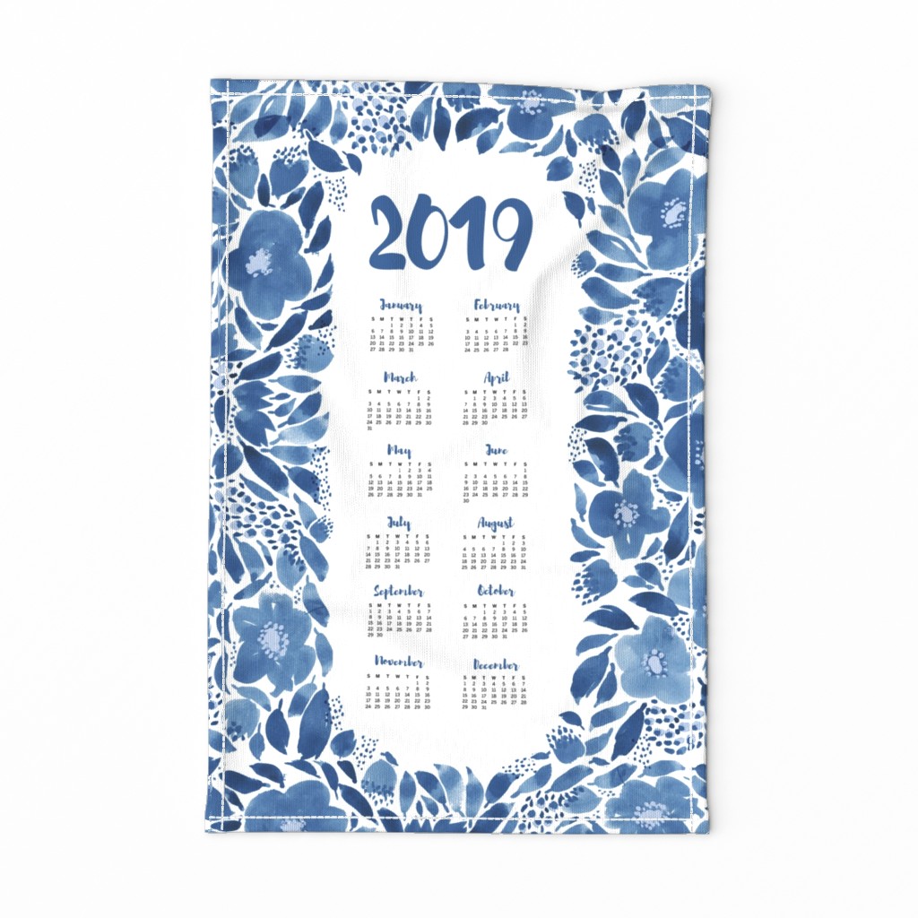 2019 tea towel calendar blue watercolor