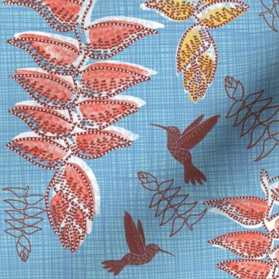 African heliconia paradise linen (pantone little boy blue) large