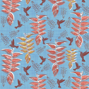 African heliconia paradise linen (pantone little boy blue) large