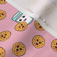 Kawaii Cookies and Milk on pink