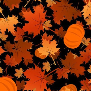 maple leaves and pumpkins on black