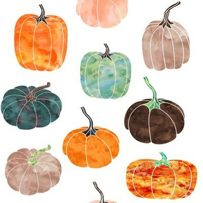 8" Watercolor Pumpkins // White