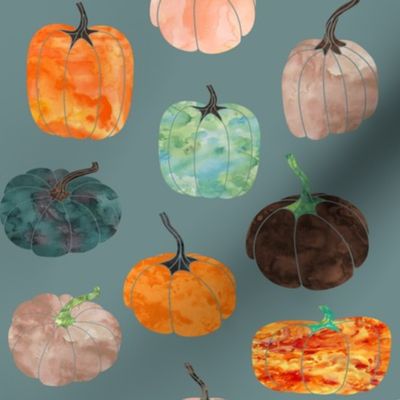 8" Watercolor Pumpkins // Juniper Blue