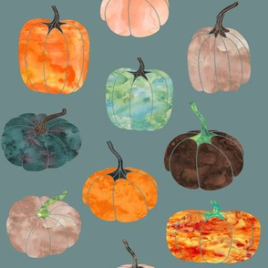 8" Watercolor Pumpkins // Juniper Blue